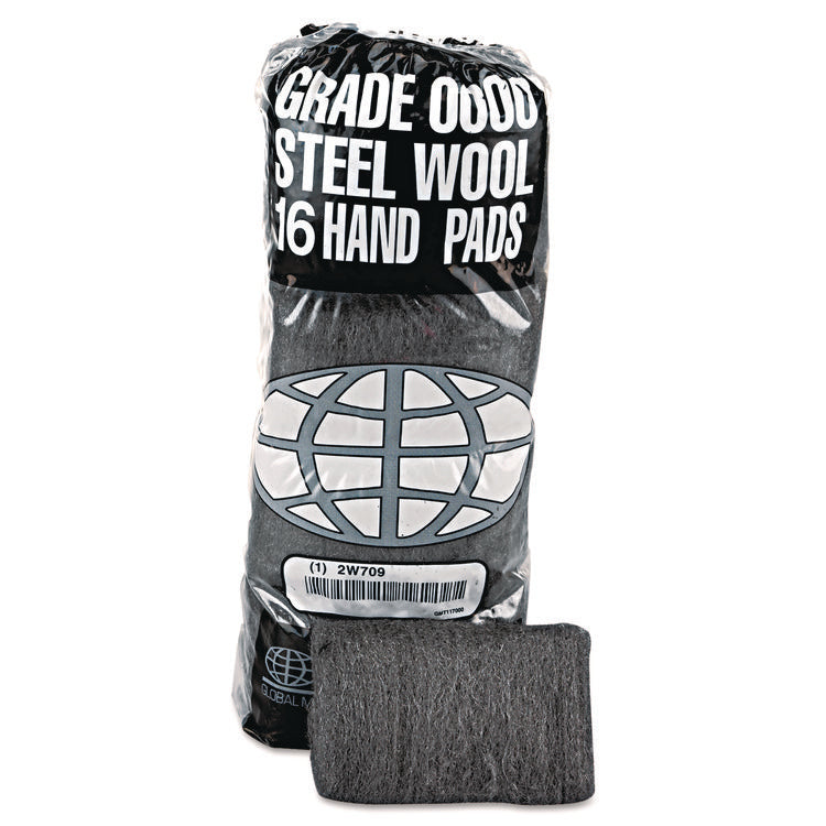 Industrial-Quality Steel Wool Hand Pad, #0 Fine, Steel Gray, 16/pack, 12 Packs/carton