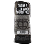 Industrial-Quality Steel Wool Hand Pads, #3 Medium, Steel Gray, 16 Pads/sleeve, 12 Sleeves/carton