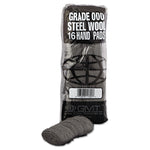 Industrial-Quality Steel Wool Hand Pads, #000 Extra Fine, Steel Gray, 16 Pads/sleeve, 12 Sleeves/carton