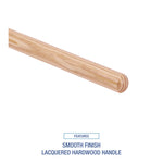 Tapered End Broom Handle, Lacquered Hardwood, 1.13" dia x 54", Natural