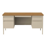 Double Pedestal Steel Desk, 60" x 30" x 29.5", Cherry/Putty, Putty Legs