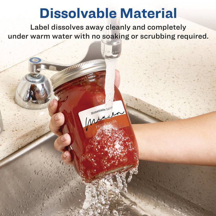 White Dissolvable Labels w/ Sure Feed, 1.25 x 2.38, White, 90/PK