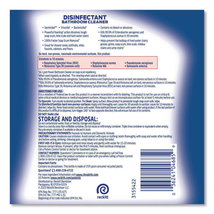 Disinfectant Bathroom Cleaner, 32 Oz Spray Bottle, 12/carton