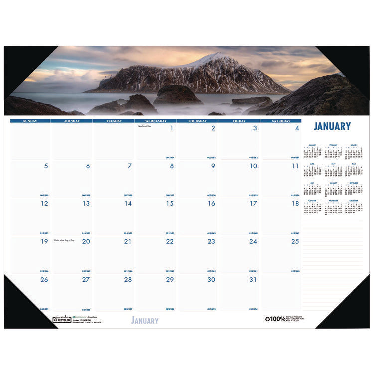 Earthscapes Recycled Monthly Desk Pad Calendar, Coastlines Photos, 22 x 17, Black Binding/Corners,12-Month (Jan-Dec): 2025