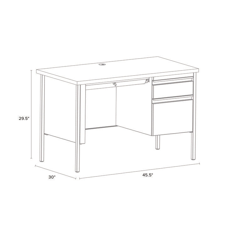 Single Pedestal Steel Desk, 45" x 24" x 29.5", Mahogany/Charcoal, Charcoal Legs