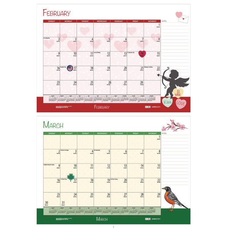 Academic Year Recycled Desk Pad Calendar, Illustrated Seasons Artwork, 22 x 17, Black Binding, 12-Month (July-June):2025-2026