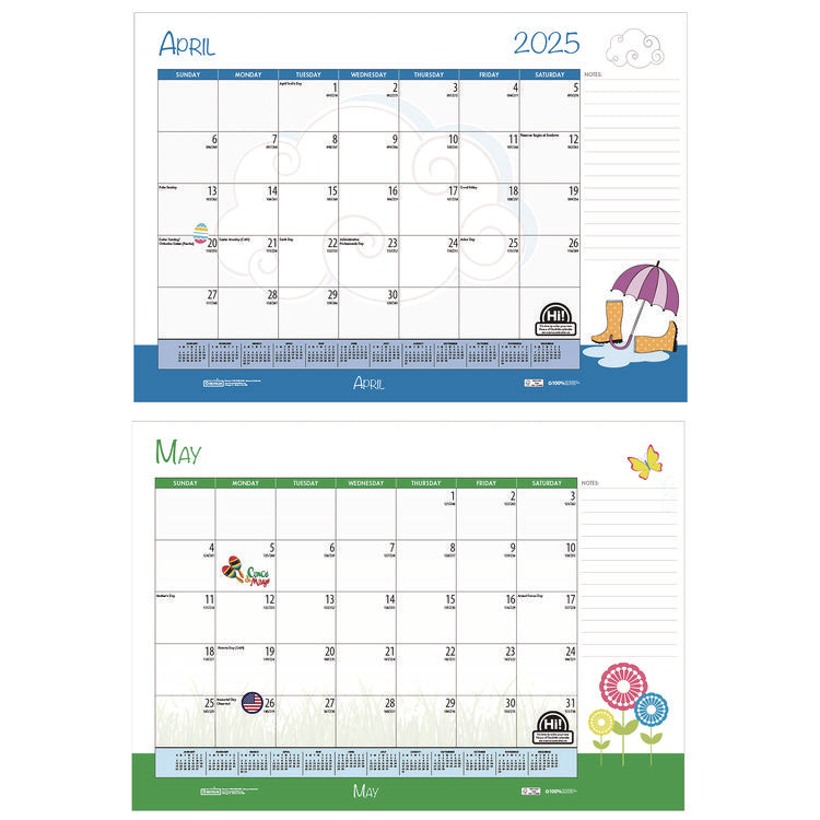 Academic Year Recycled Desk Pad Calendar, Illustrated Seasons Artwork, 22 x 17, Black Binding, 12-Month (July-June):2025-2026