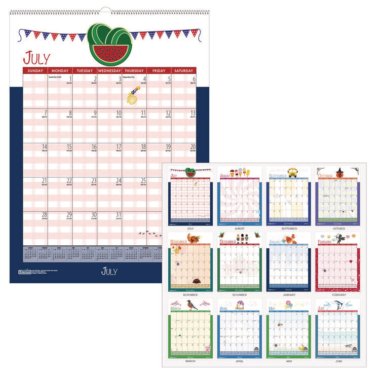 Academic Year Recycled Seasonal Wall Calendar, Illustrated Seasons Artwork, 12 x 16.5, 12-Month (July to June): 2025 to 2026