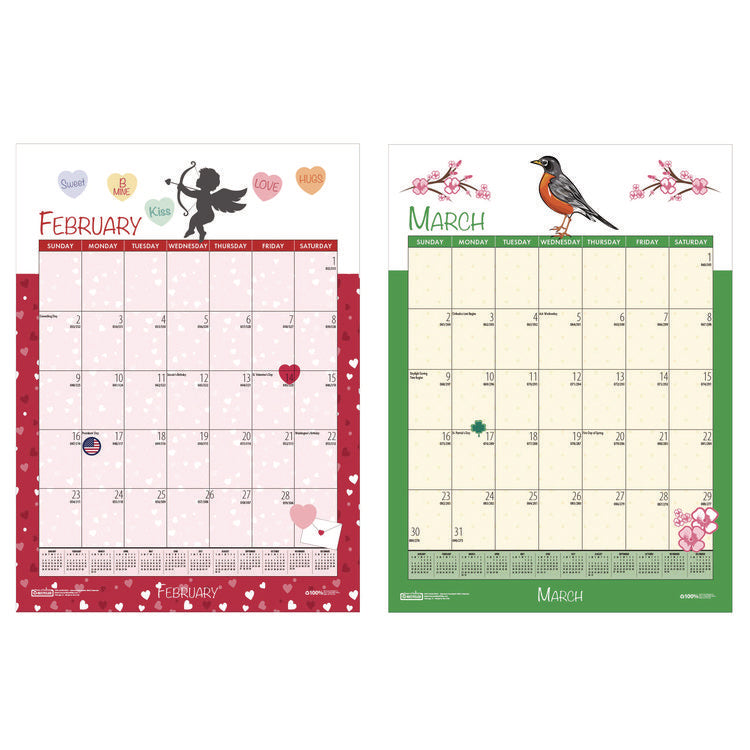 Academic Year Recycled Seasonal Wall Calendar, Illustrated Seasons Artwork, 12 x 16.5, 12-Month (July to June): 2025 to 2026