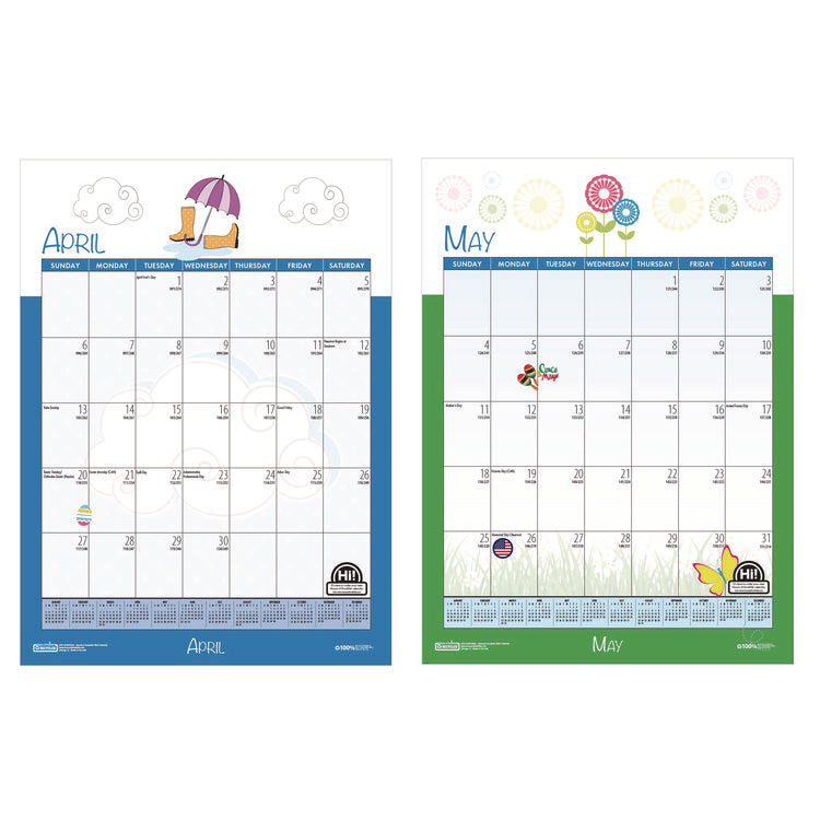 Academic Year Recycled Seasonal Wall Calendar, Illustrated Seasons Artwork, 12 x 16.5, 12-Month (July to June): 2025 to 2026