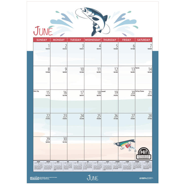 Academic Year Recycled Seasonal Wall Calendar, Illustrated Seasons Artwork, 12 x 16.5, 12-Month (July to June): 2025 to 2026
