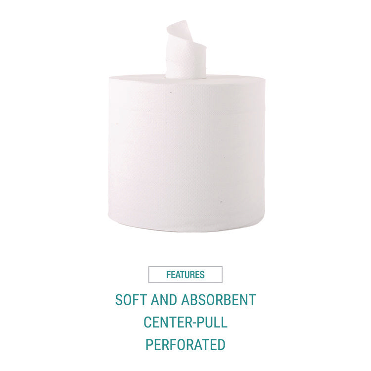 Center-Flow Perforated Paper Towel Roll, 7.3 x 15, White, 6 Rolls/Carton