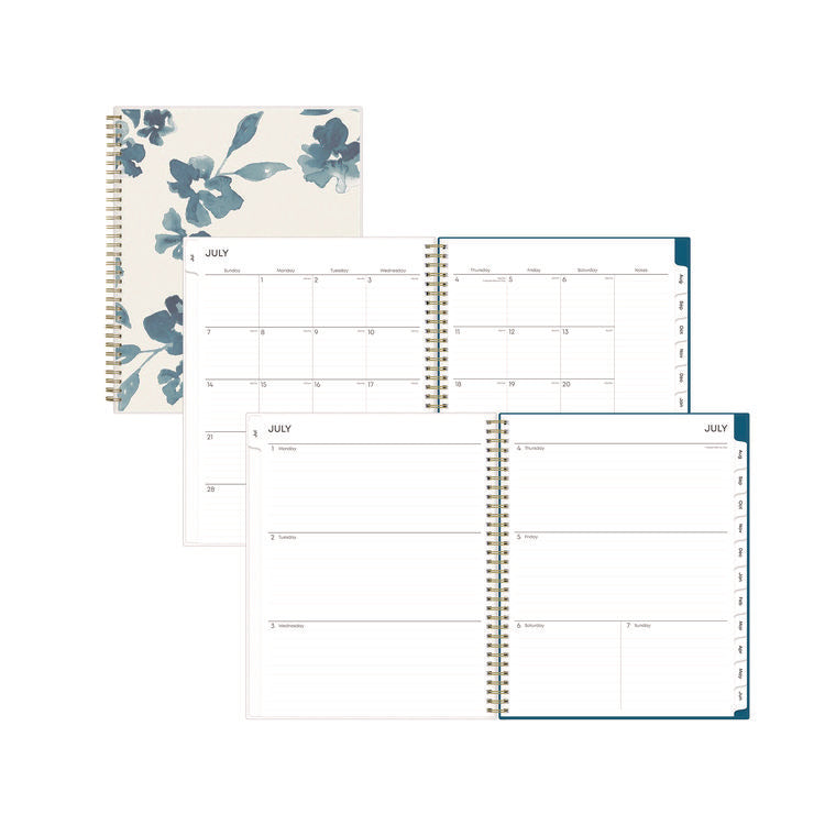 Bakah Blue Academic Year Weekly/Monthly Planner, Floral Artwork, 11 x 8.5, Blue/White Cover, 12-Month (July-June): 2025-2026