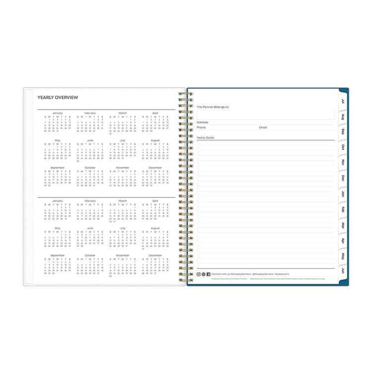 Bakah Blue Academic Year Weekly/Monthly Planner, Floral Artwork, 11 x 8.5, Blue/White Cover, 12-Month (July-June): 2025-2026
