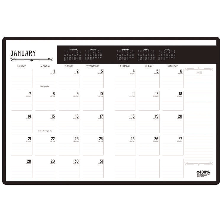 100% Recycled Deco Days Monthly Planner, 11 x 8.5, Black/Gold Cover, 12-Month (Jan to Dec): 2025