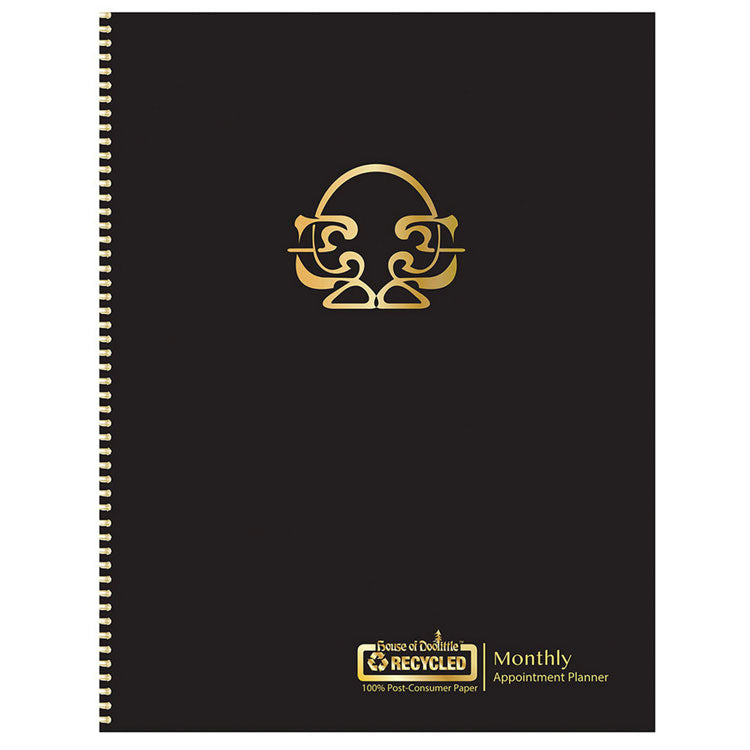 100% Recycled Deco Days Monthly Planner, 11 x 8.5, Black/Gold Cover, 12-Month (Jan to Dec): 2025