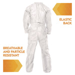 A20 Breathable Particle Protection Coveralls, Zip Front, Elastic Back, Wrists, Ankles, Large, White, 24/Carton