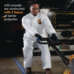 A20 Breathable Particle Protection Coveralls, Zip Front, Elastic Back, Wrists, Ankles, 3X-Large, White, 20/Carton