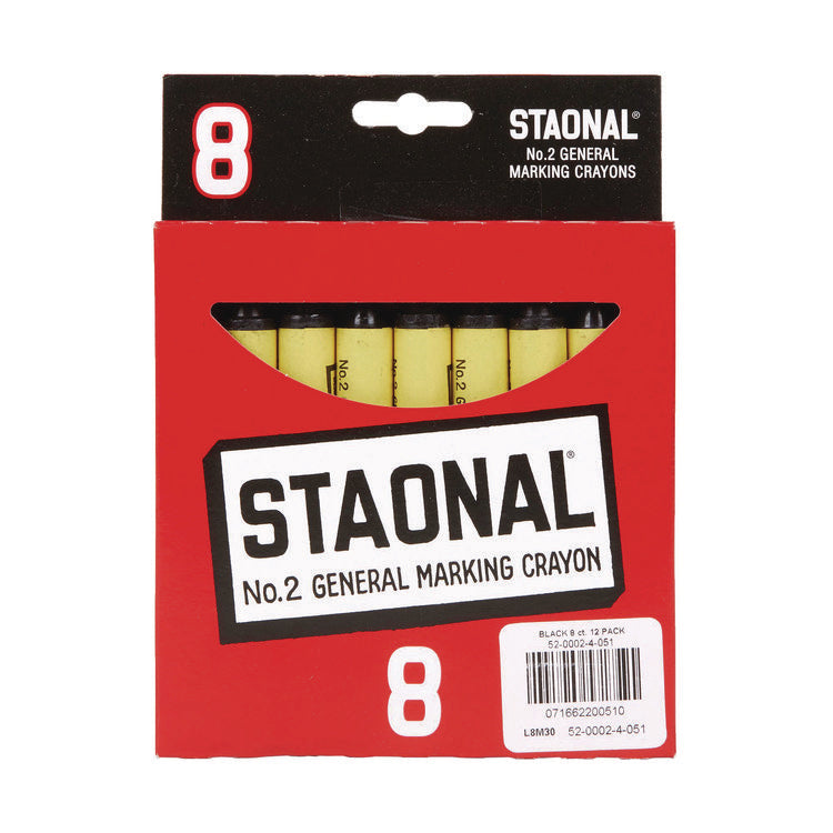 Staonal Marking Crayons, Black, 8/box