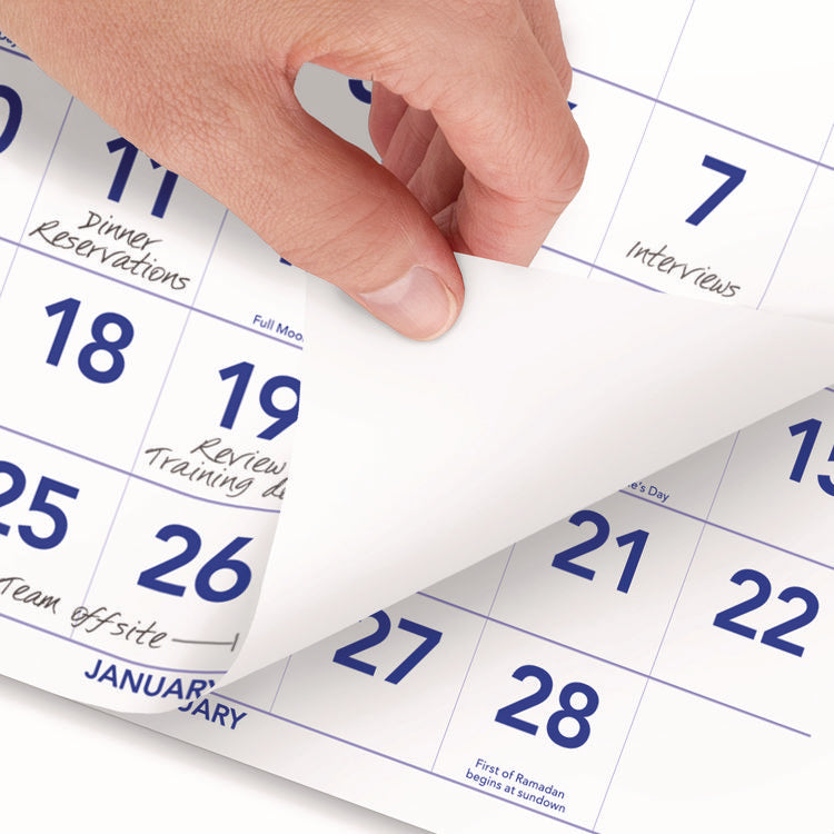 Deluxe Three-Month Reference Wall Calendar, Vertical Orientation, 12 x 27, White Sheets, 14-Month: Dec 2024 to Jan 2026