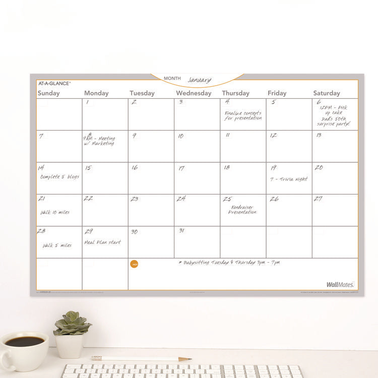 Wallmates Self-Adhesive Dry Erase Monthly Planning Surfaces, 18 X 12, White/gray/orange Sheets, Undated