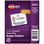 Secure Top Heavy-Duty Badge Holders, Horizontal, 4w X 3h, Clear, 25/pack
