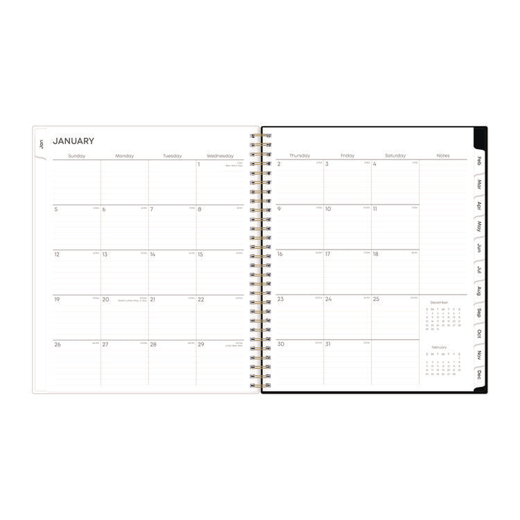 Baccara Dark Monthly Planner, Floral Artwork, 10 x 8, Gray/Black/Gold Cover, 12-Month (Jan to Dec): 2025