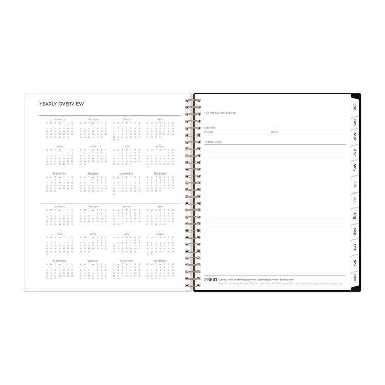 Baccara Dark Monthly Planner, Floral Artwork, 10 x 8, Gray/Black/Gold Cover, 12-Month (Jan to Dec): 2025