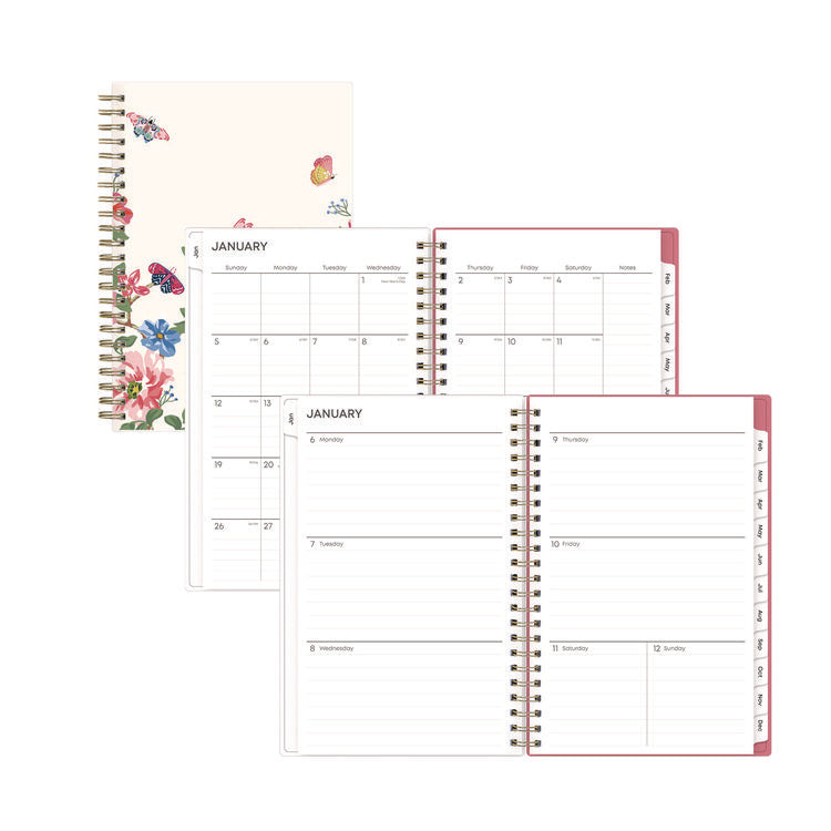 Fly By Frosted Weekly/Monthly Planner, Butterflies Artwork, 8 x 5, Blush/Pink Cover, 12-Month (Jan to Dec): 2025