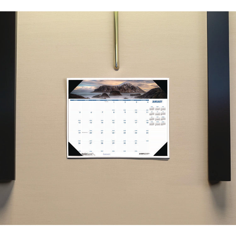 Earthscapes Recycled Monthly Desk Pad Calendar, Coastlines Photos, 18.5 x 13, Black Binding/Corners,12-Month (Jan-Dec): 2025