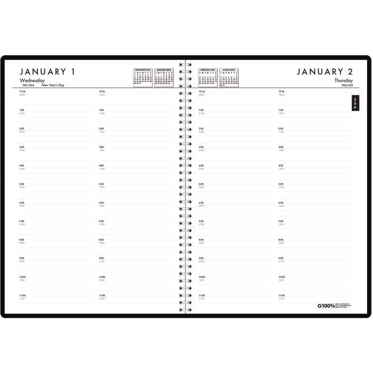 24/7 Recycled Daily Appointment Book/Monthly Planner, 10 x 7, Black Cover, 12-Month (Jan to Dec): 2025