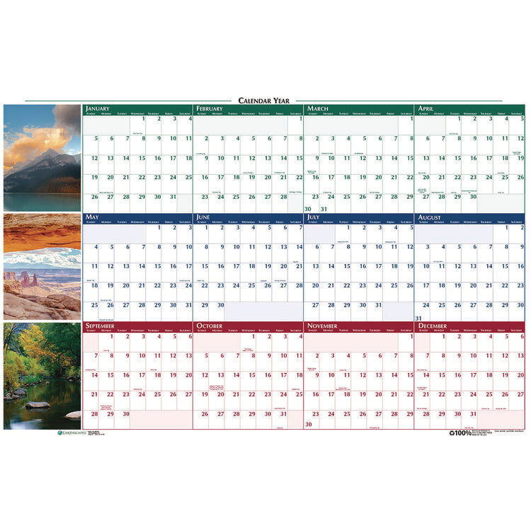 Earthscapes Recycled Reversible/Erasable Yearly Wall Calendar, Nature Photos, 24 x 37, White Sheets, 12-Month (Jan-Dec): 2025