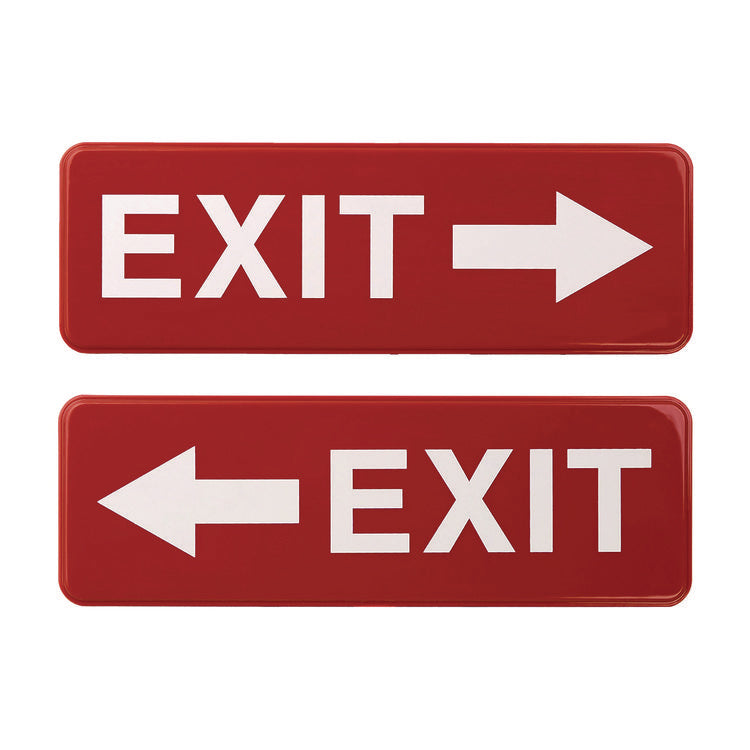 Emergency Exit Indoor/Outdoor Wall Sign, 9 x 3, Red Face, White Graphics, 2/Pack
