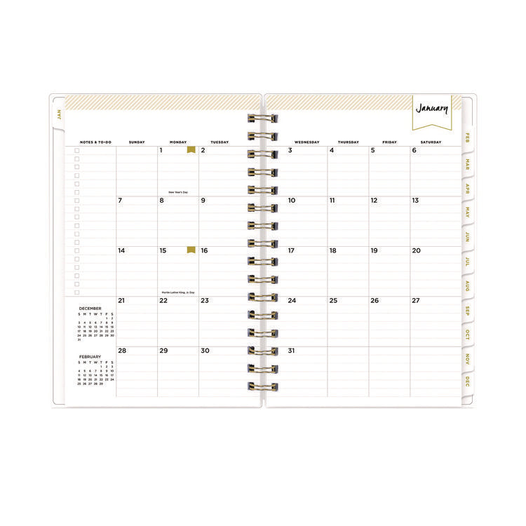 Day Designer Navy Stripe Daily/Monthly Planner, Horizontal Stripe Artwork, 8 x 5, Navy/White Cover, 12-Month (Jan-Dec): 2025