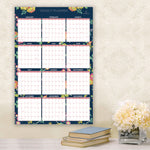 Day Designer Peyton Laminated Erasable Wall Calendar, Floral Artwork, 36 x 24, White/Navy Sheets, 12-Month (Jan to Dec): 2025