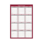 Classic Red Laminated Erasable Wall Calendar, 36 x 24, White/Red/Gray Sheets, 12-Month (Jan to Dec): 2025
