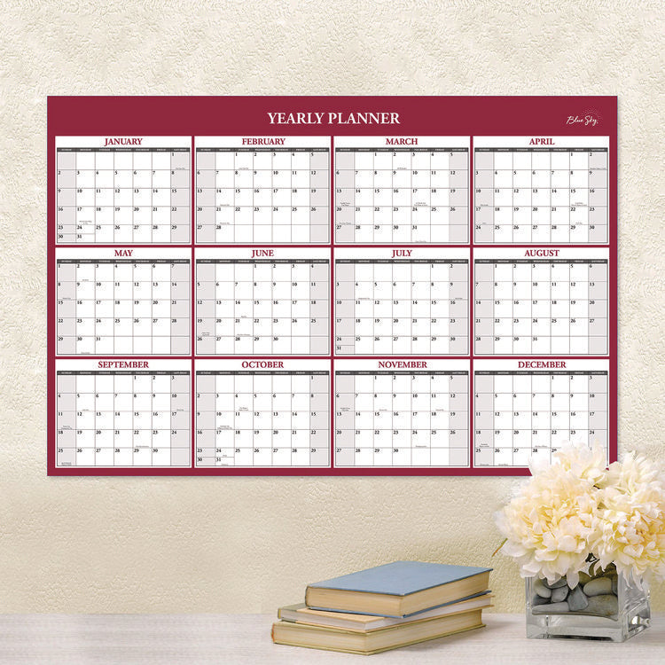 Classic Red Laminated Erasable Wall Calendar, 36 x 24, White/Red/Gray Sheets, 12-Month (Jan to Dec): 2025