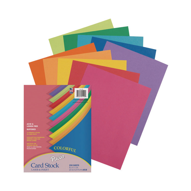 Array Card Stock, 65 lb Cover Weight, 8.5 x 11, Assorted Lively Colors, 250/Pack