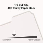 Three-Ring Binder Index Divider, 5-Tab, 11 X 8.5, White, 20 Sets