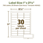 Ecofriendly Mailing Labels, Inkjet/laser Printers, 1 X 2.63, White, 30/sheet, 25 Sheets/pack
