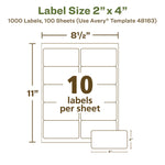 Ecofriendly Mailing Labels, Inkjet/laser Printers, 2 X 4, White, 10/sheet, 100 Sheets/pack