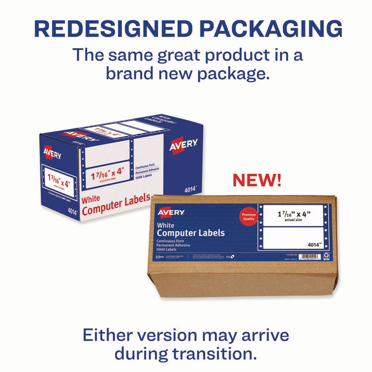 Dot Matrix Printer Mailing Labels, Pin-Fed Printers, 1.44 X 4, White, 5,000/box