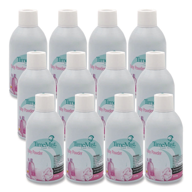 Premium Metered Air Freshener Refill, Baby Powder, 7.1 oz Aerosol Spray, 12/Carton