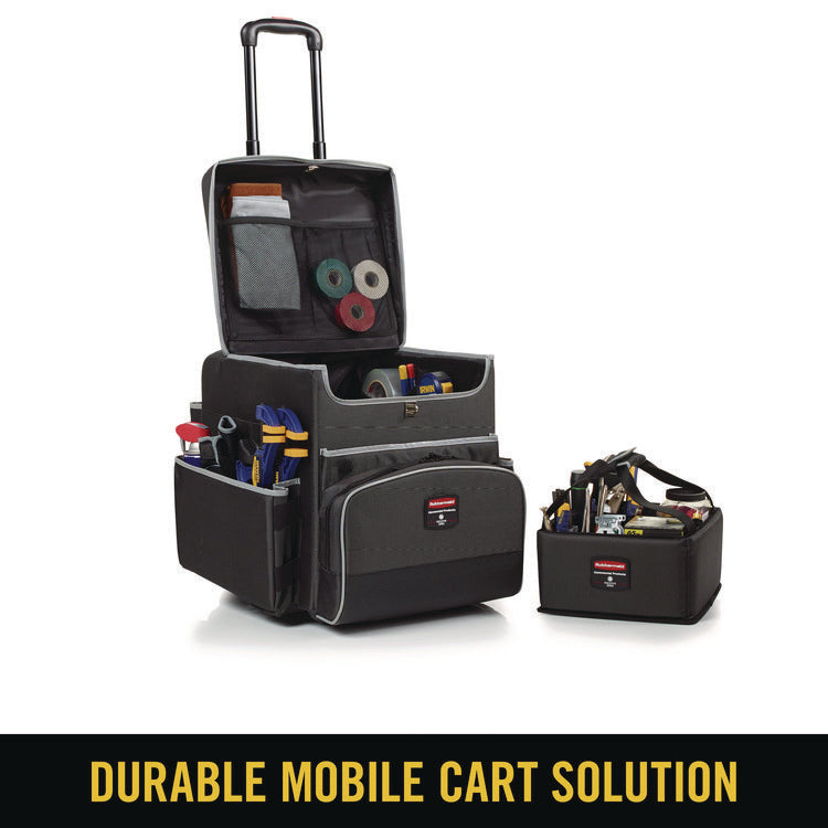 Executive Quick Clean Janitorial Cart, Synthetic Fabric, 16 Compartments, 14.25" x 16.5" x 25", Dark Gray