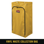 Zippered Vinyl Cleaning Cart Bag for Rubbermaid Commercial 6173-88, 24 gal, 17.25" x 10.5" x 30.5", Yellow