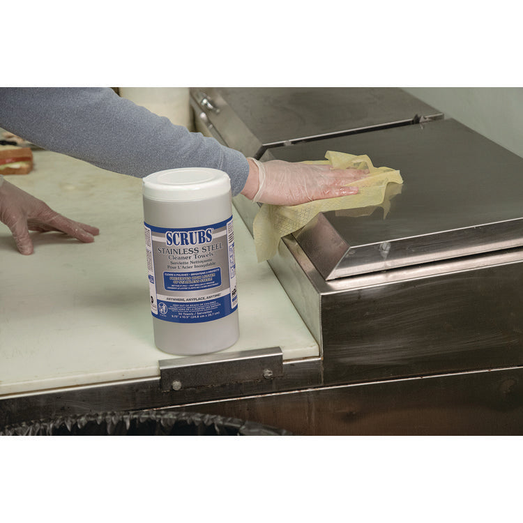 Stainless Steel Cleaner Towels, 1-Ply, 9.75 x 10.5, Lemon Scent, 30/Canister