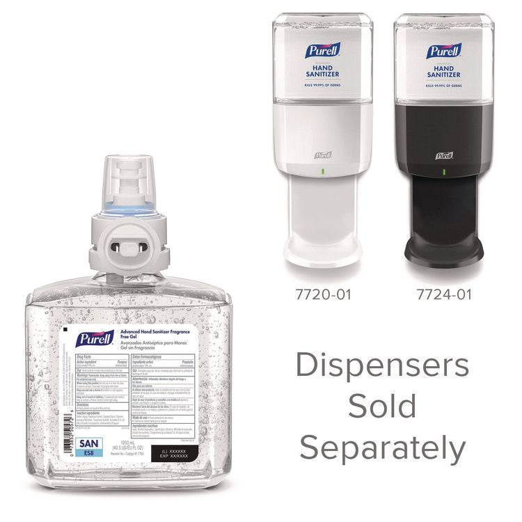 PROFESSIONAL ADVANCED GEL HAND SANITIZER FRAGRANCE FREE, FOR ES8 DISPENSER, 2/CARTON