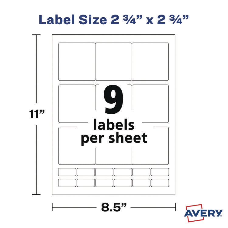 Laser/Inkjet Media Labels, Inkjet/Laser Printers, 2.75" x 2.75", Matte White, 9 Labels/Sheet, 70 Sheets/Box