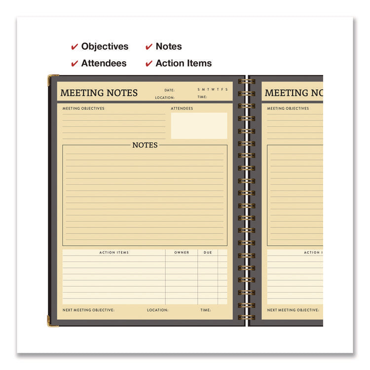 Meeting Notes Book, Space for Up to 159 Meetings, Meeting-Minutes/Notes Format, Black/Gold Cover, (80) 11 x 8.5 Sheets