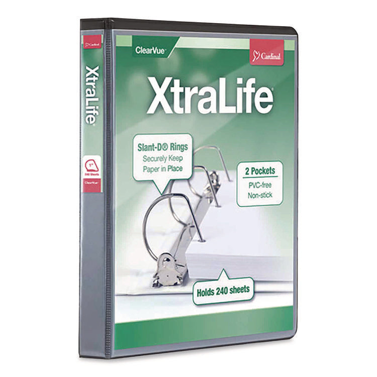 XtraLife ClearVue Non-Stick Slant-D Ring Binder, 3 Rings, 1" Capacity, 11 x 8.5, Black